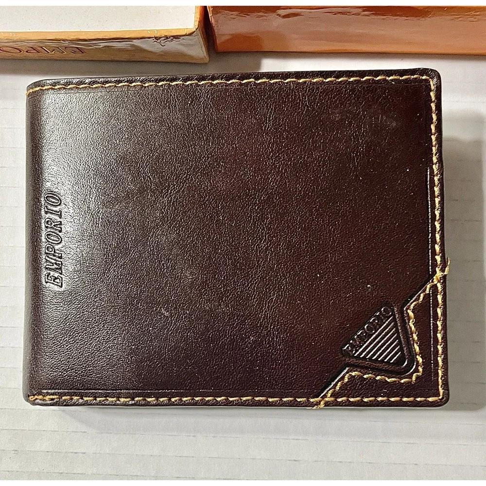 NIB Emporio Wallet Men's Billfold Brown Genuine Leather‎ Luxury